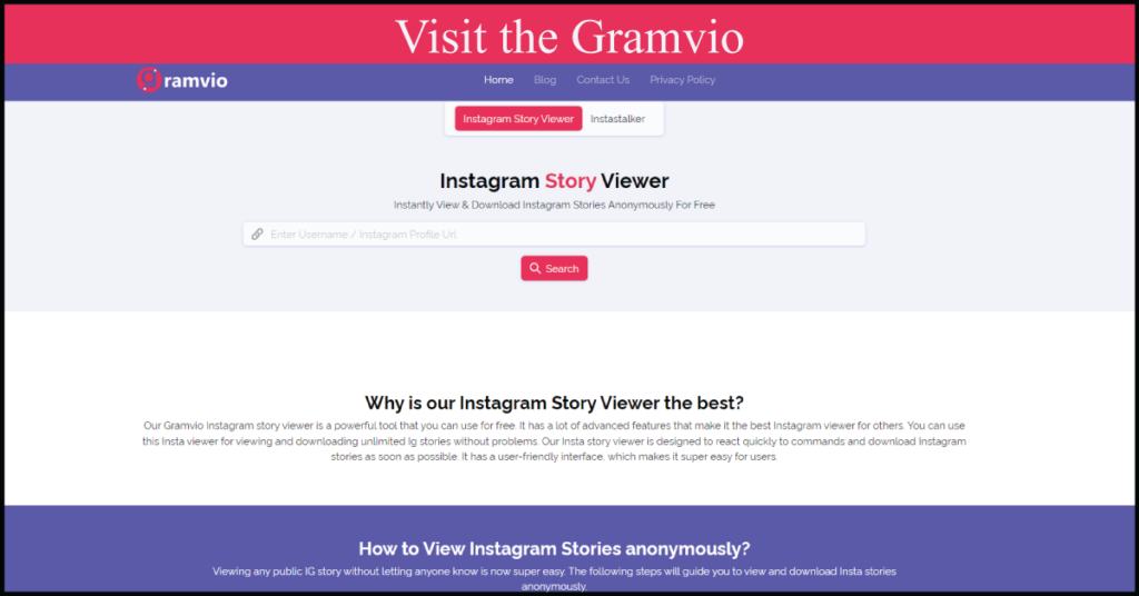Visit the Gramvio Insta story viewer
